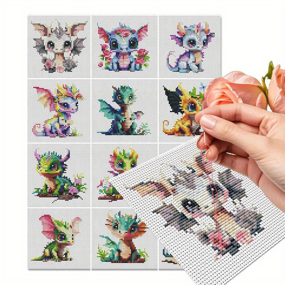 Embroidery X Stitch - 12Pcs Dragon Cross Stitch 11CT Printed