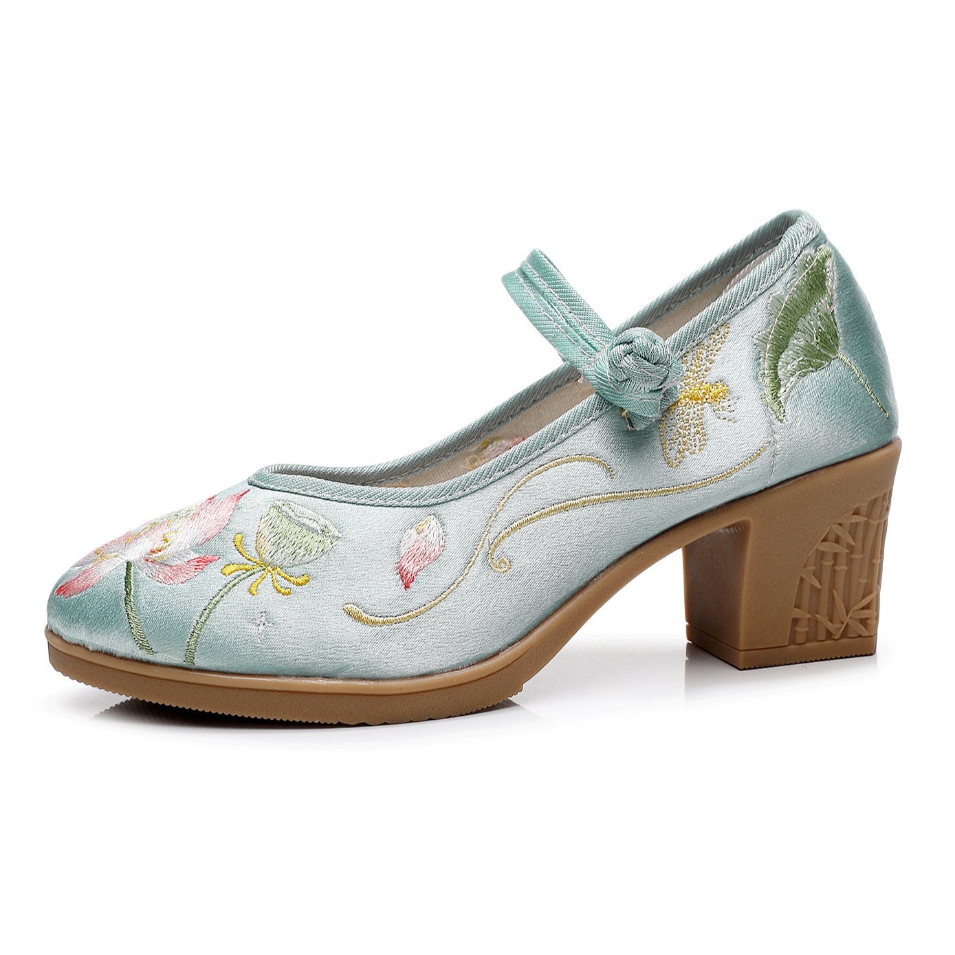 Embroidery Abaya - Chinese Style Women High Square Heel