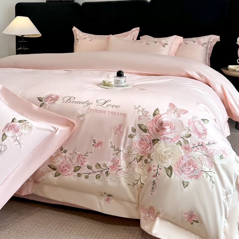 Embroidery Quilt Cover - 100% Cotton Bedding Set Luxury Flowers
