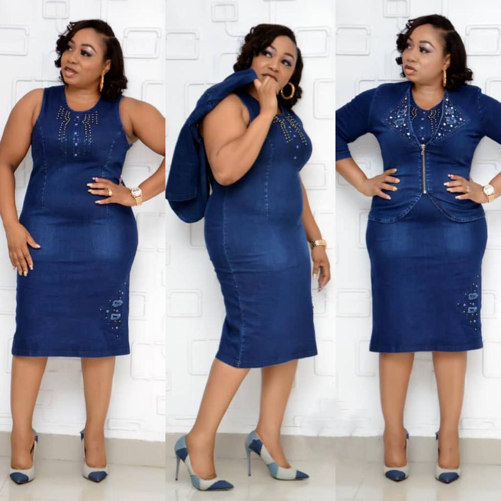 Embroidery Abaya - 2 Piece Sets Women Denim Skirt