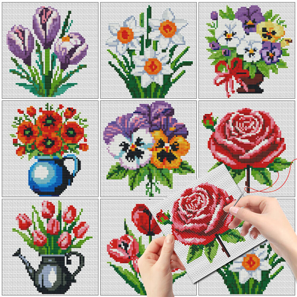 Embroidery X Stitch - Evershine 8pcs Mini Flower Cross Stitch