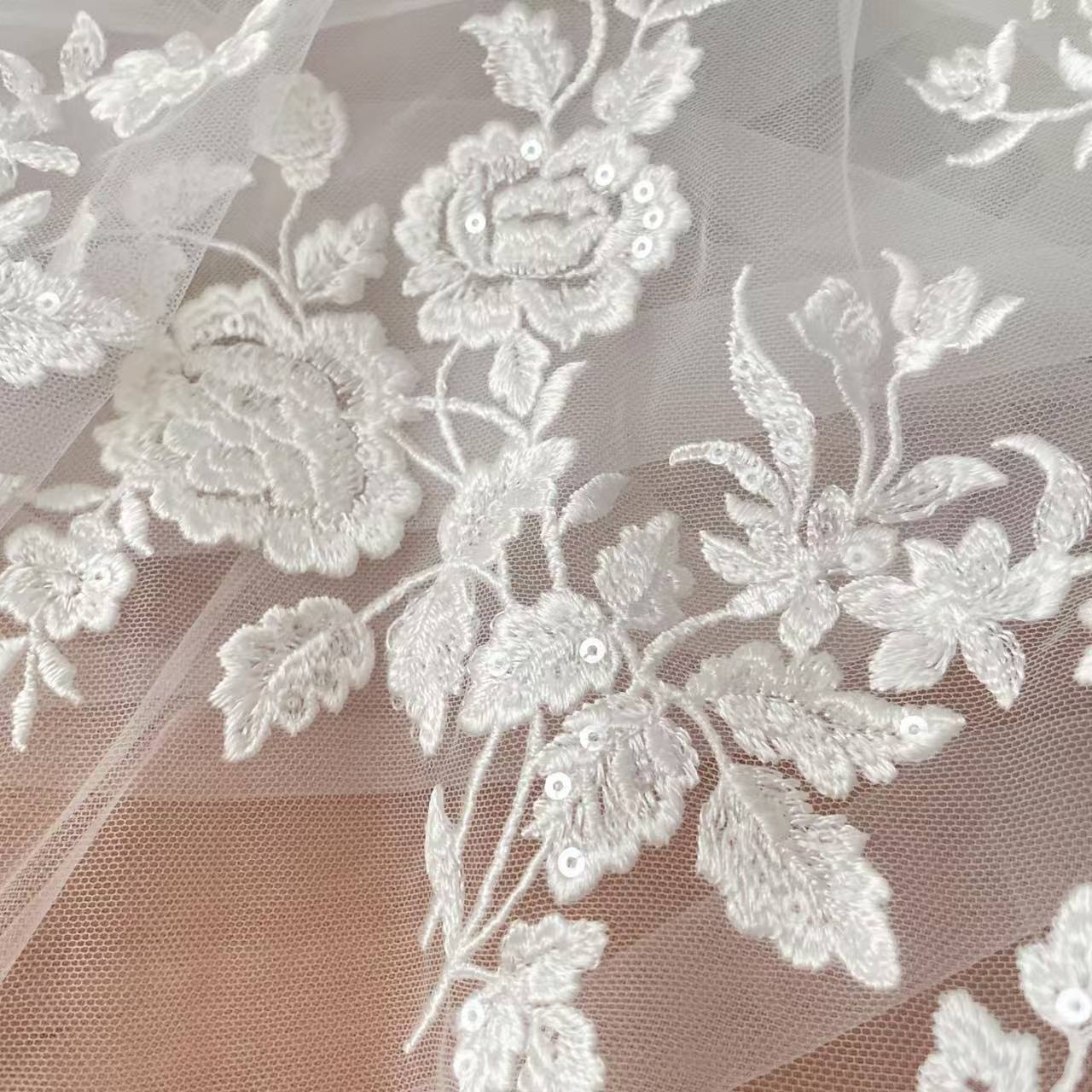 Embroidery Abaya - French Embroidered Lace Fabric, Beautiful Flower,