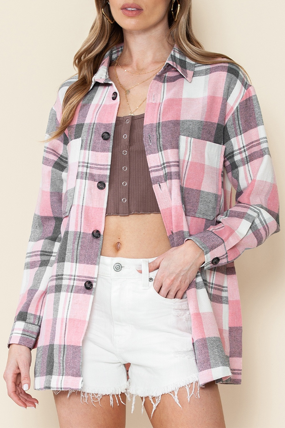 Women Lapel Plaid Button Down  - огляд і ціна Embroidery Online