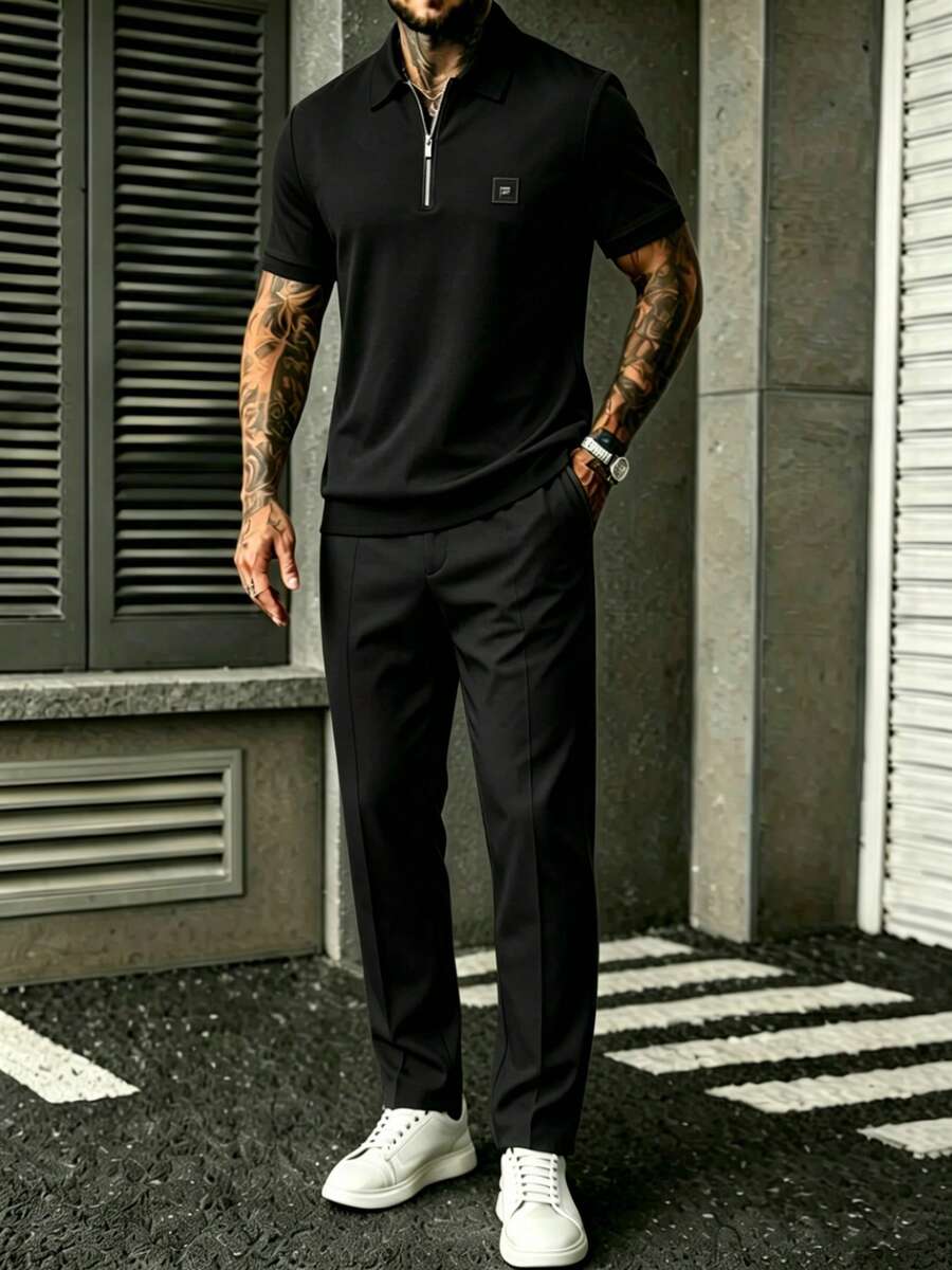 Mens Black Quarter-Sleeve Zip- - огляд і ціна Embroidery Logo